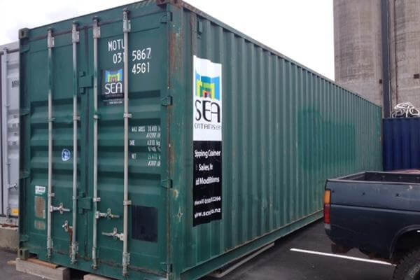 40ft green shipping container for sale at Auckland depot.