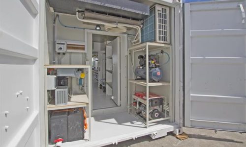 Custom shipping container with internal electrical setup.